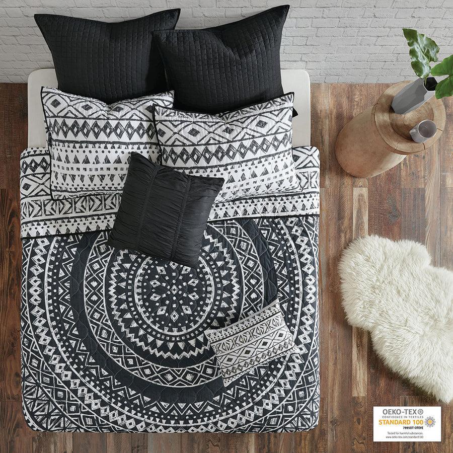 Larisa Global Inspired 7 Piece Cotton Reversible Coverlet Set King/Cal King Black Olliix.com