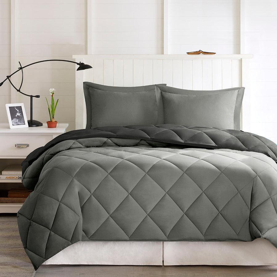 Larkspur 3M Scotchgard 26 " W Reversible Down Alt Comforter Set Black & Gray Full/Queen Olliix.com