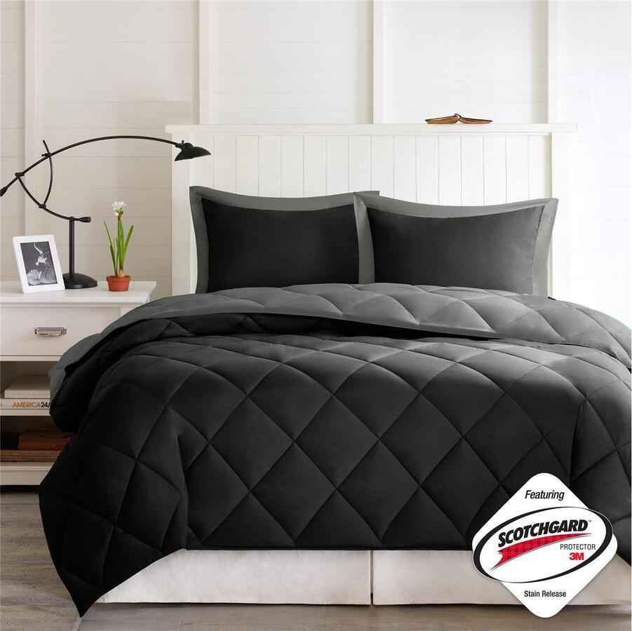 Larkspur 3M Scotchgard 26 " W Reversible Down Alt Comforter Set Black & Gray Full/Queen Olliix.com