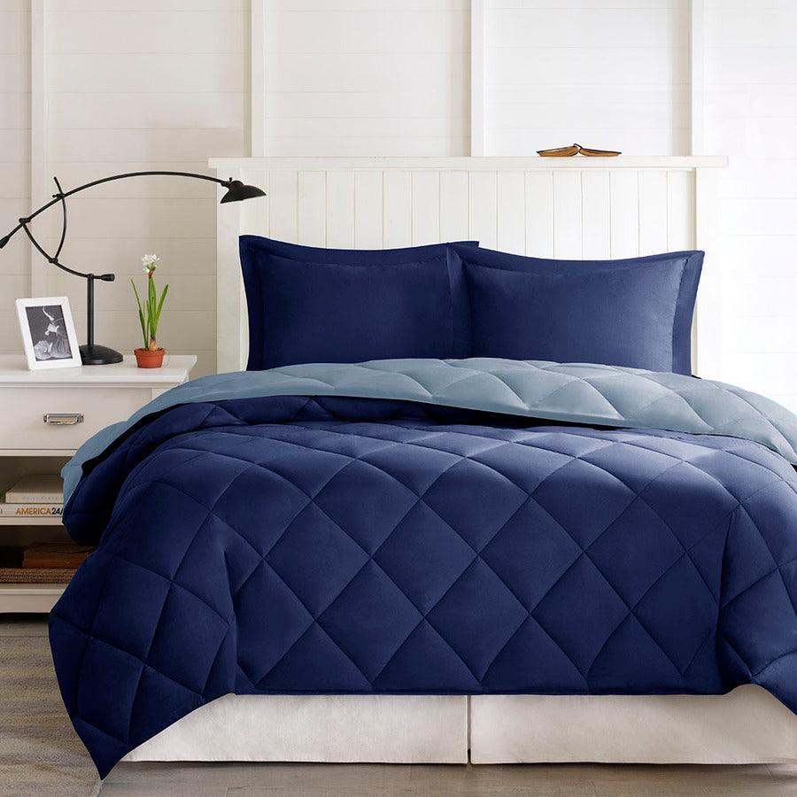 Larkspur 3M Scotchgard Reversible 20 " D Down Alt Comforter Set Navy & Light Blue Full/Queen Olliix.com