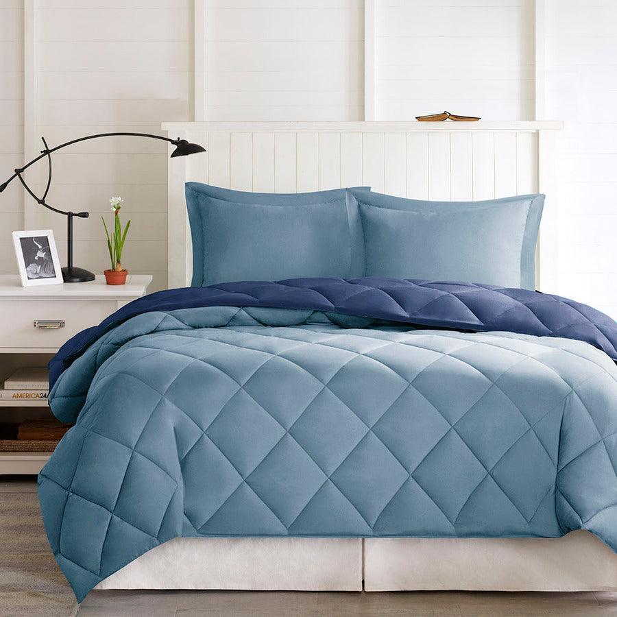 Larkspur 3M Scotchgard Reversible 20 " D Down Alt Comforter Set Navy & Light Blue Full/Queen Olliix.com