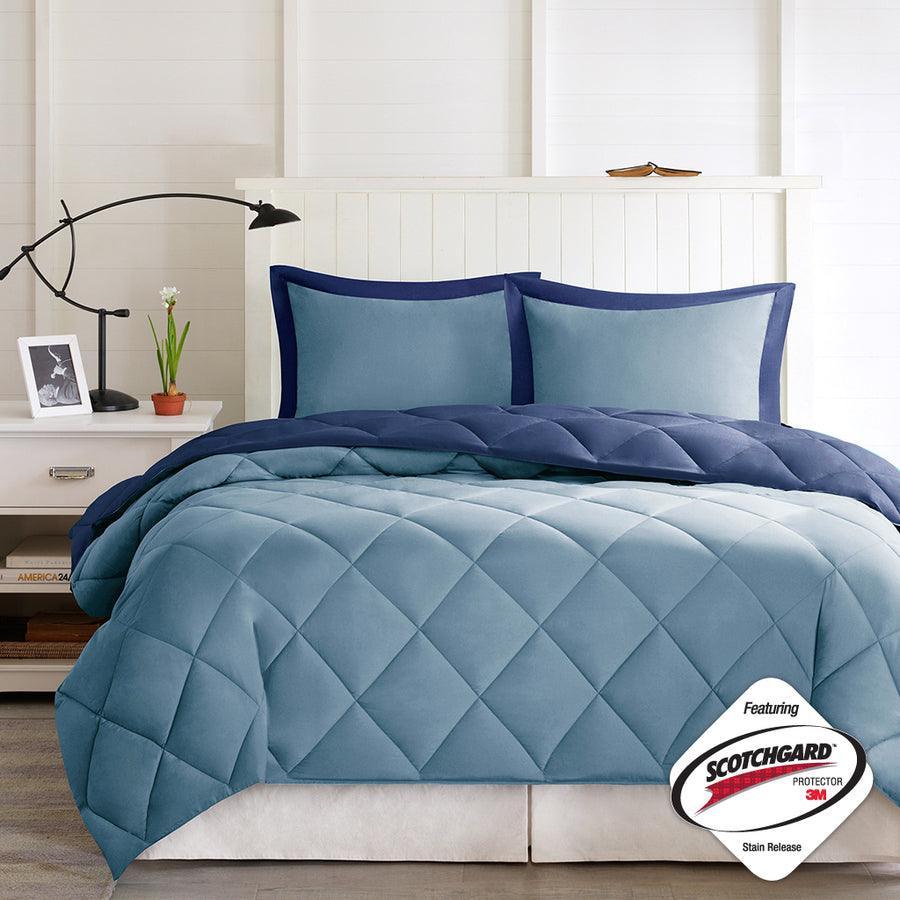 Larkspur 3M Scotchgard Reversible 20 " D Down Alt Comforter Set Navy & Light Blue Full/Queen Olliix.com