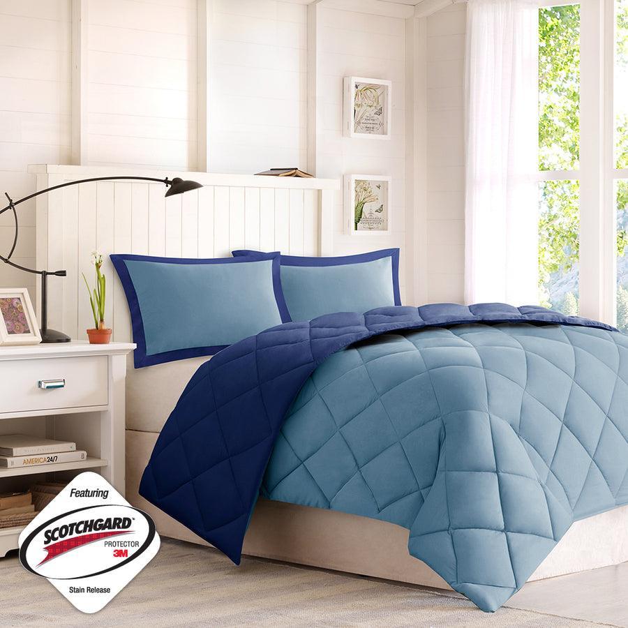 Larkspur 3M Scotchgard Reversible 20 " D Down Alt Comforter Set Navy & Light Blue Full/Queen Olliix.com