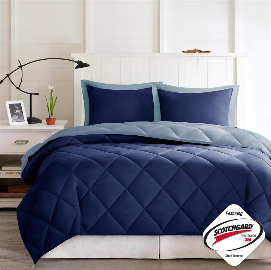 Larkspur 3M Scotchgard Reversible 20 " D Down Alt Comforter Set Navy & Light Blue Full/Queen Olliix.com