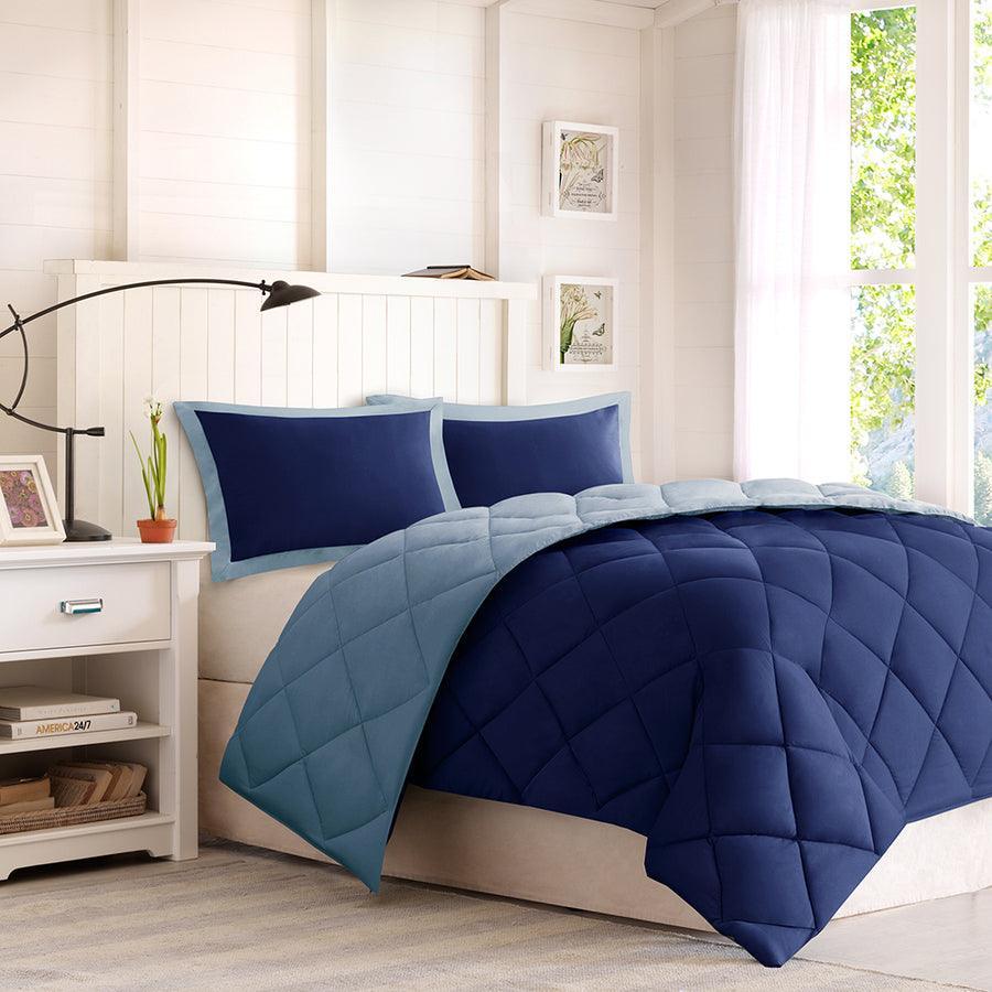 Larkspur 3M Scotchgard Reversible 20 " D Down Alt Comforter Set Navy & Light Blue Full/Queen Olliix.com