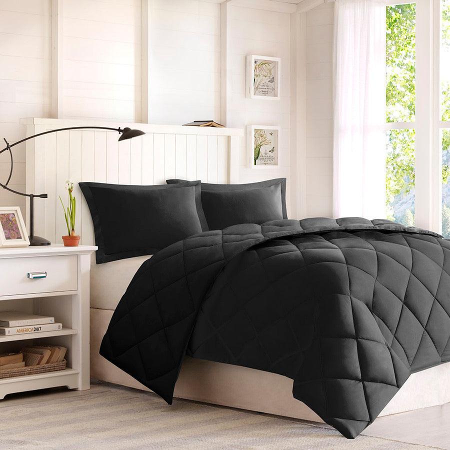 Larkspur 3M Scotchgard Reversible Down Alt Comforter Set Black & Black Full/Queen Olliix.com