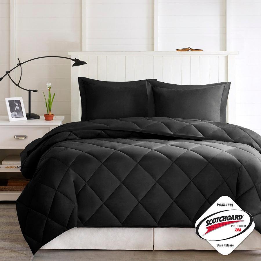 Larkspur 3M Scotchgard Reversible Down Alt Comforter Set Black & Black Full/Queen Olliix.com