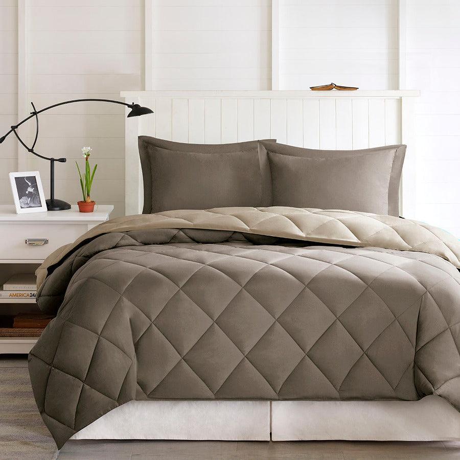 Larkspur Full/Queen 3M Scotchgard Casual Reversible Down Alt Comforter Set Brown & Sand Olliix.com