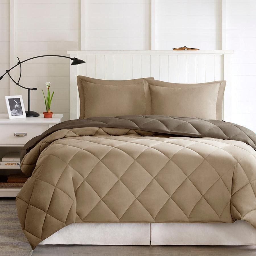 Larkspur Full/Queen 3M Scotchgard Casual Reversible Down Alt Comforter Set Brown & Sand Olliix.com