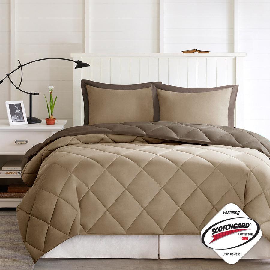 Larkspur Full/Queen 3M Scotchgard Casual Reversible Down Alt Comforter Set Brown & Sand Olliix.com