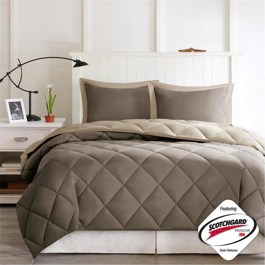 Larkspur Full/Queen 3M Scotchgard Casual Reversible Down Alt Comforter Set Brown & Sand Olliix.com