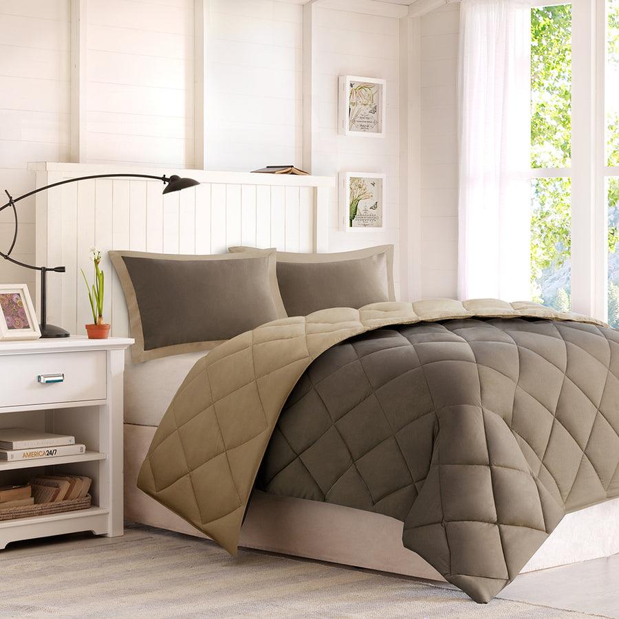 Larkspur Full/Queen 3M Scotchgard Casual Reversible Down Alt Comforter Set Brown & Sand Olliix.com