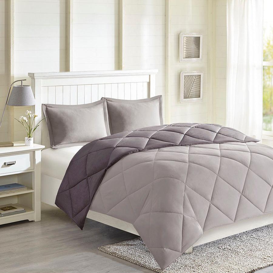 Larkspur King 3M Scotchgard Reversible Casual Down Alt Comforter Set Charcoal & Gray Olliix.com