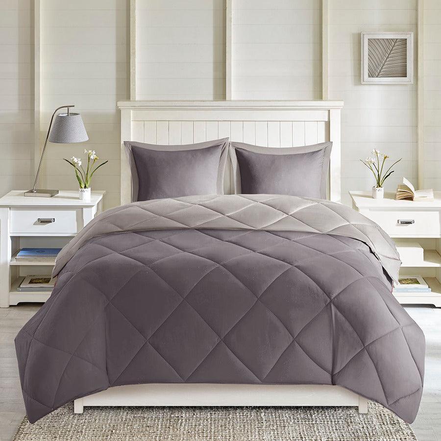 Larkspur King 3M Scotchgard Reversible Casual Down Alt Comforter Set Charcoal & Gray Olliix.com