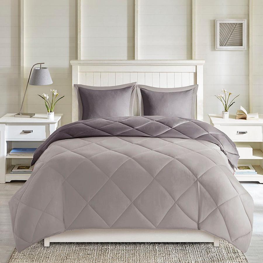 Larkspur King 3M Scotchgard Reversible Casual Down Alt Comforter Set Charcoal & Gray Olliix.com