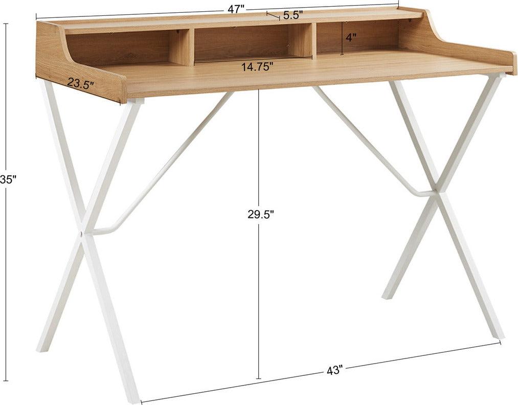 Laurel 23.5" Writing Desk With Storage And Metal Crossed Legs Natural & White Olliix.com