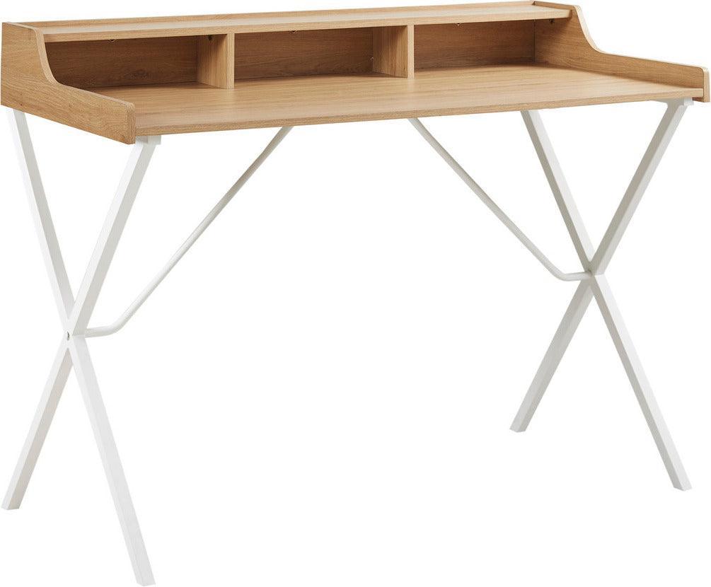 Laurel 23.5" Writing Desk With Storage And Metal Crossed Legs Natural & White Olliix.com