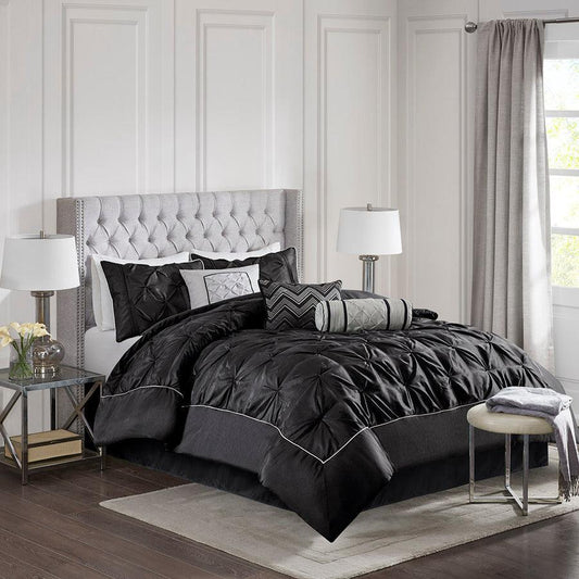 Laurel 7 Piece Tufted Comforter Set Black Queen Olliix.com