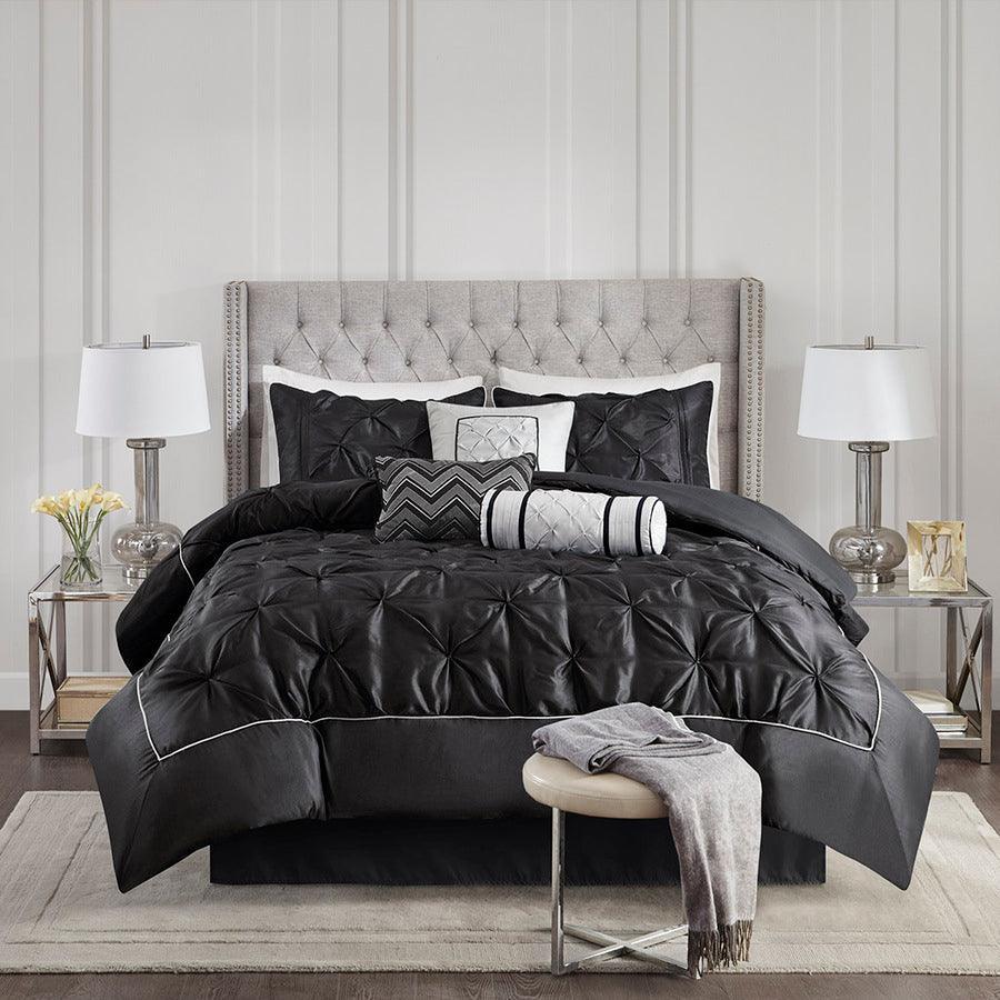 Laurel 7 Piece Tufted Comforter Set Black Queen Olliix.com