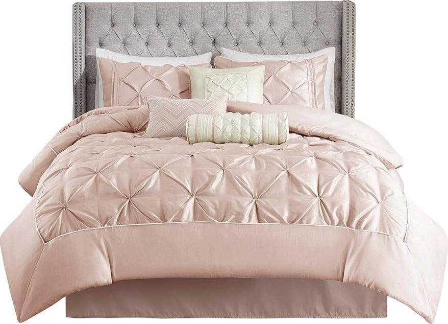 Laurel 7 Piece Tufted Comforter Set Blush Queen Olliix.com