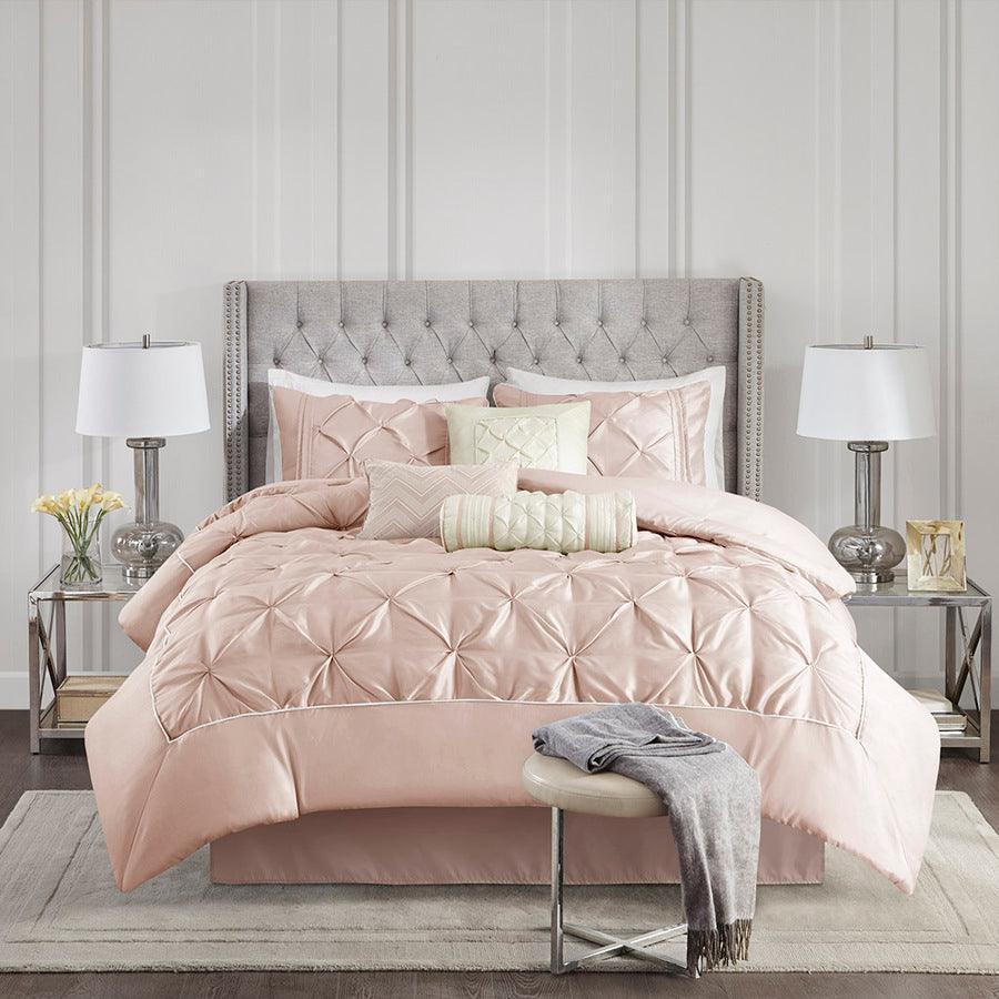 Laurel 7 Piece Tufted Comforter Set Blush Queen Olliix.com