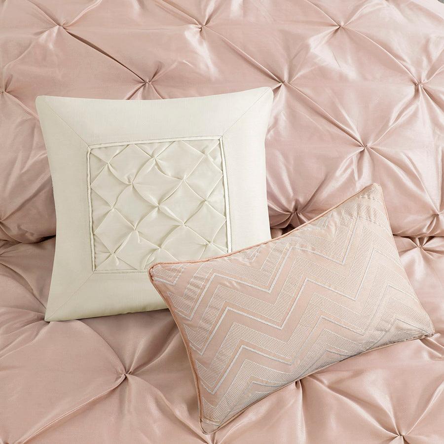 Laurel 7 Piece Tufted Comforter Set Blush Queen Olliix.com