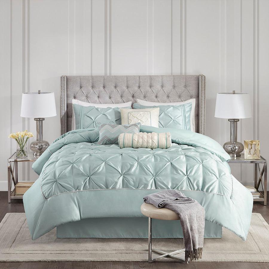 Laurel 7 Piece Tufted Comforter Set Seafoam Queen Olliix.com