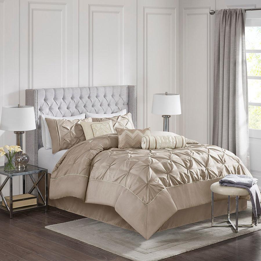 Laurel 7 Piece Tufted Comforter Set Taupe Queen Olliix.com