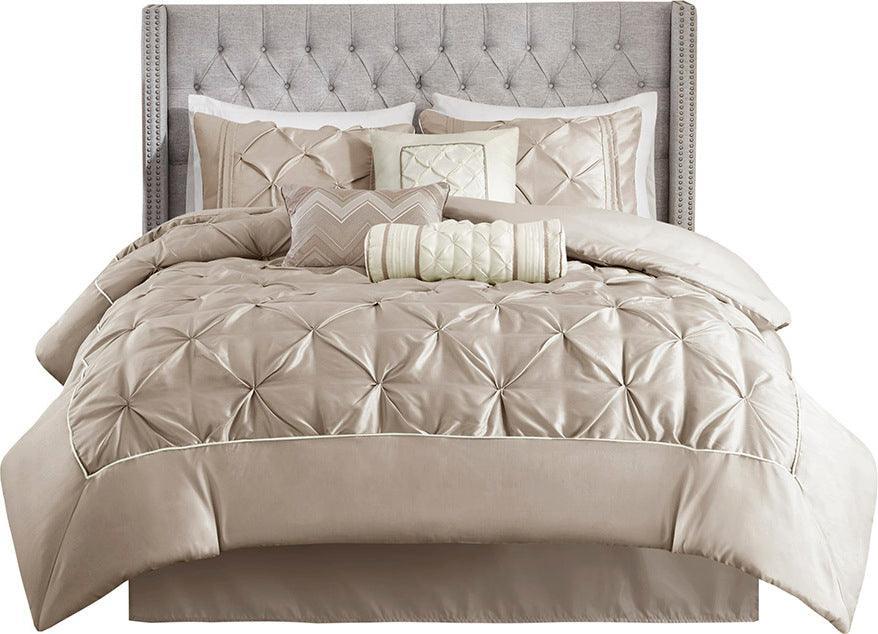 Laurel 7 Piece Tufted Comforter Set Taupe Queen Olliix.com