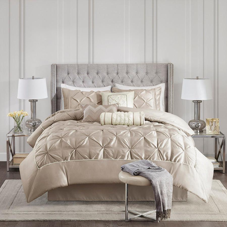 Laurel 7 Piece Tufted Comforter Set Taupe Queen Olliix.com