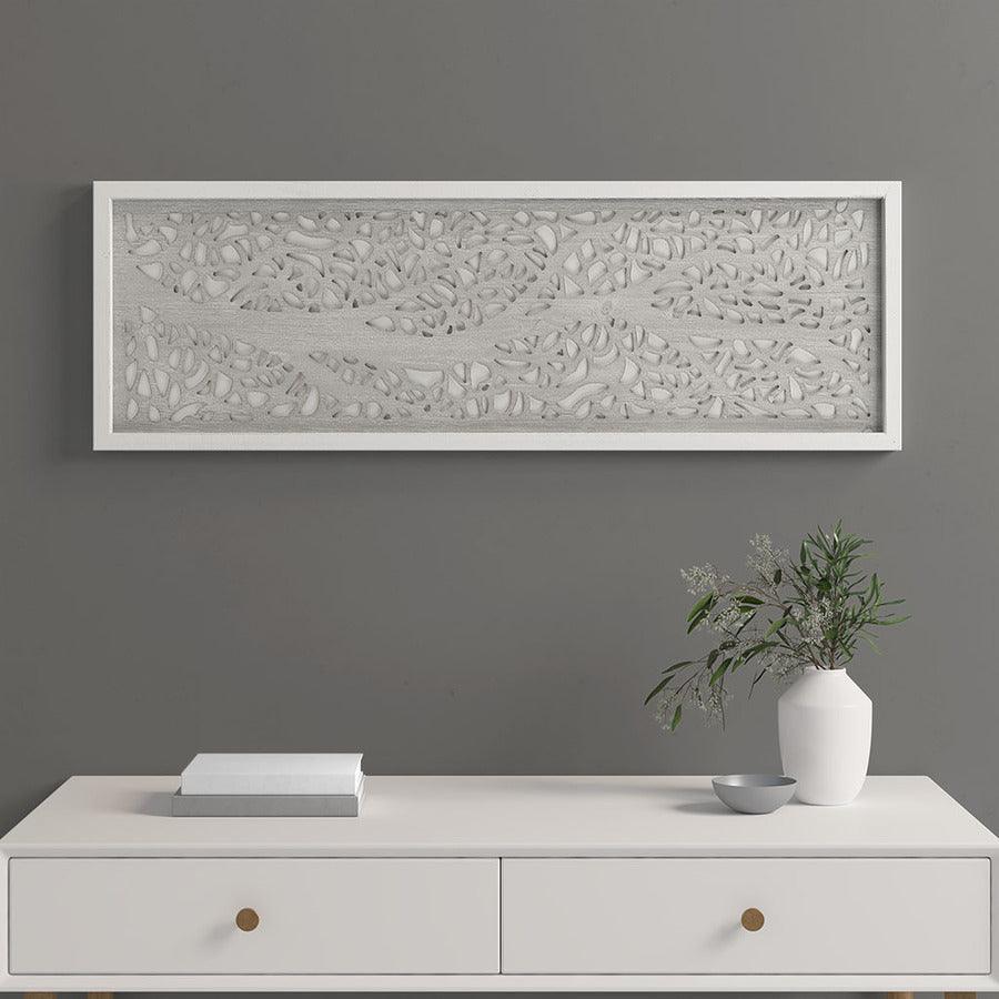 Laurel Branches Carved Wood Panel Wall Decor Grey & White Olliix.com