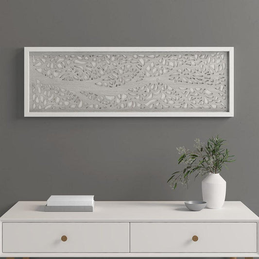 Laurel Branches Carved Wood Panel Wall Decor Grey & White Olliix.com