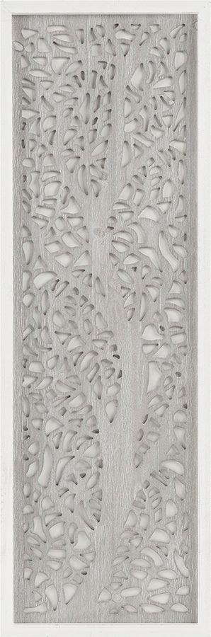 Laurel Branches Carved Wood Panel Wall Decor Grey & White Olliix.com