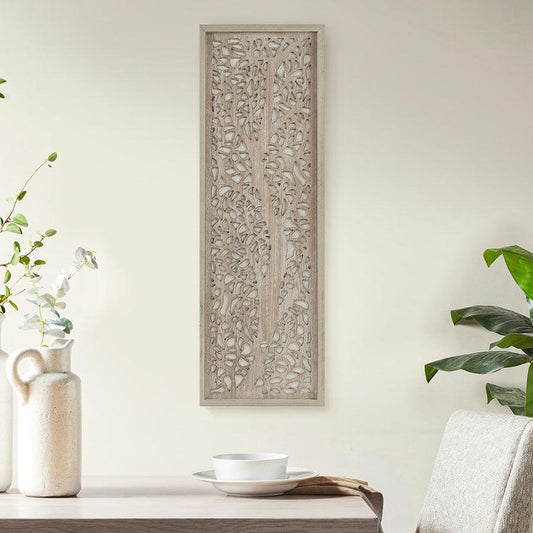 Laurel Branches Carved Wood Panel Wall Decor Natural Olliix.com