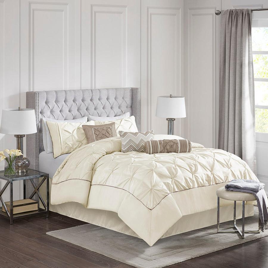 Laurel Global Inspired 7 Piece Tufted Comforter Set Ivory Full Olliix.com