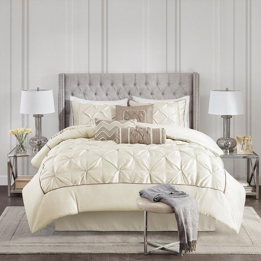 Laurel Global Inspired 7 Piece Tufted Comforter Set Ivory Full Olliix.com