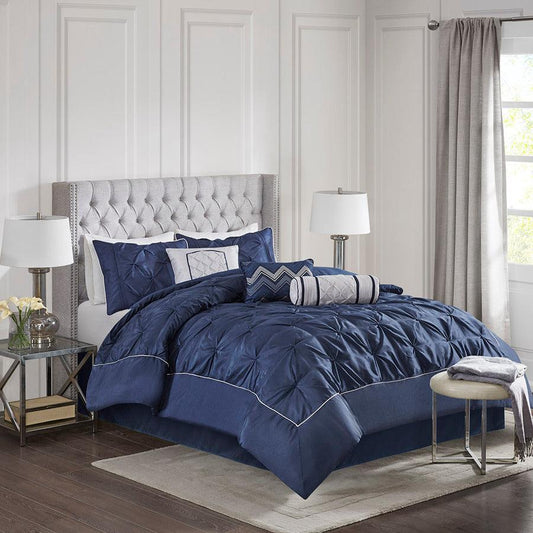 Laurel Queen 7 Piece Tufted Comforter Set Navy Olliix.com