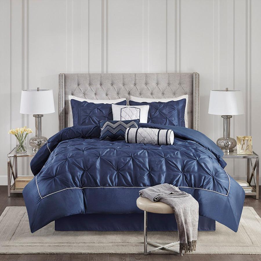 Laurel Queen 7 Piece Tufted Comforter Set Navy Olliix.com