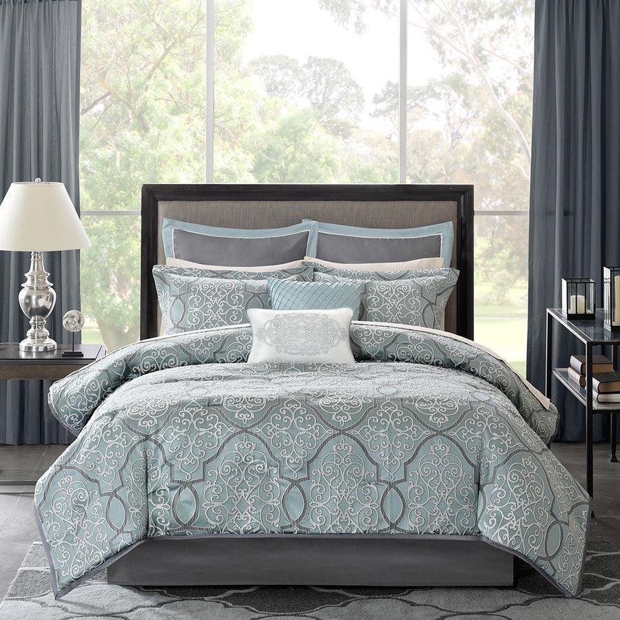 Lavine 12 Piece 26 " W Complete Bed Set Blue Queen Olliix.com