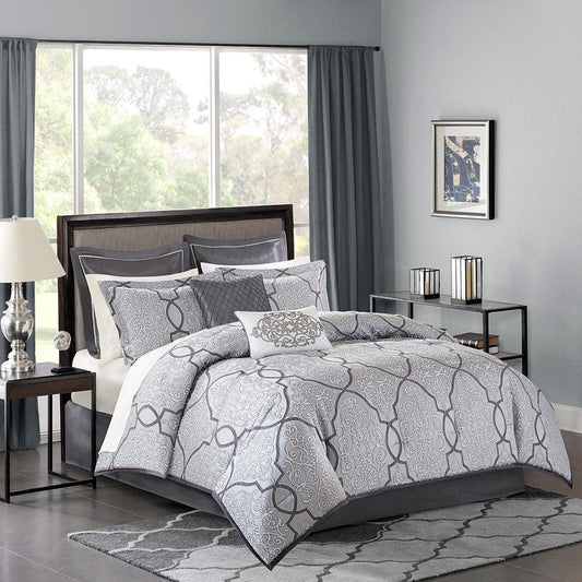 Lavine California King 12 Piece Complete Bed Set Silver Olliix.com