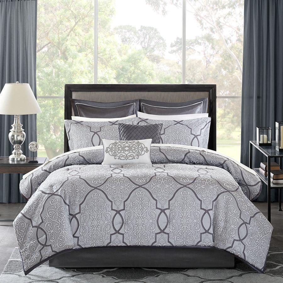 Lavine California King 12 Piece Complete Bed Set Silver Olliix.com