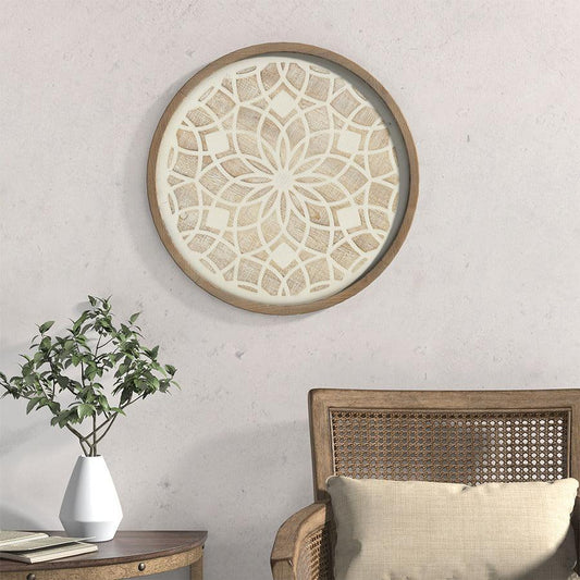 Leah Medallion Wood Wall Decor Natural & White Olliix.com