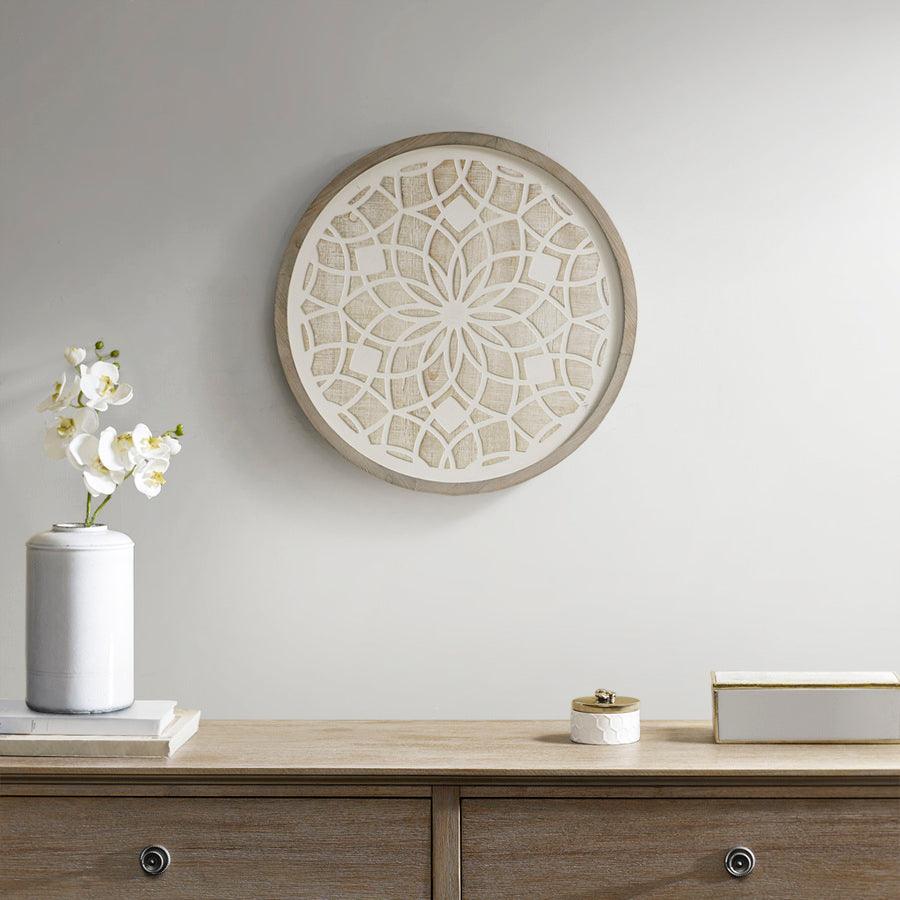 Leah Medallion Wood Wall Decor Natural & White Olliix.com