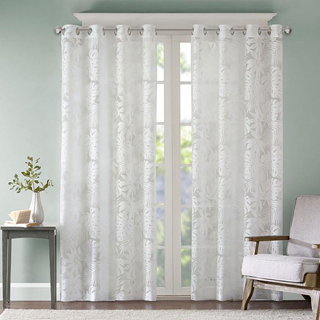 Leilani 63" Palm Leaf Burnout Window Sheer White Olliix.com