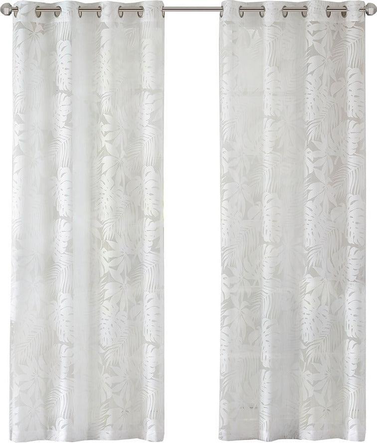 Leilani 63" Palm Leaf Burnout Window Sheer White Olliix.com