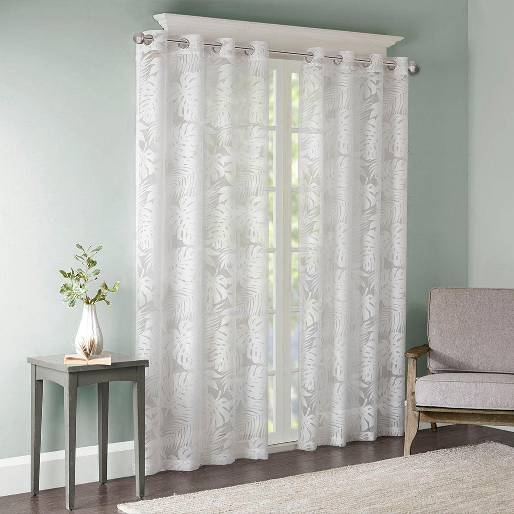 Leilani 63" Palm Leaf Burnout Window Sheer White Olliix.com