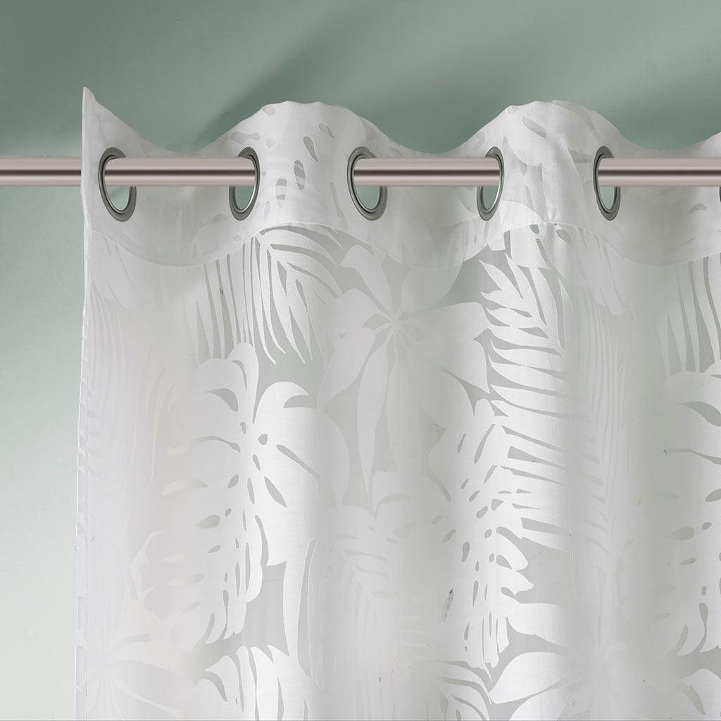 Leilani 63" Palm Leaf Burnout Window Sheer White Olliix.com