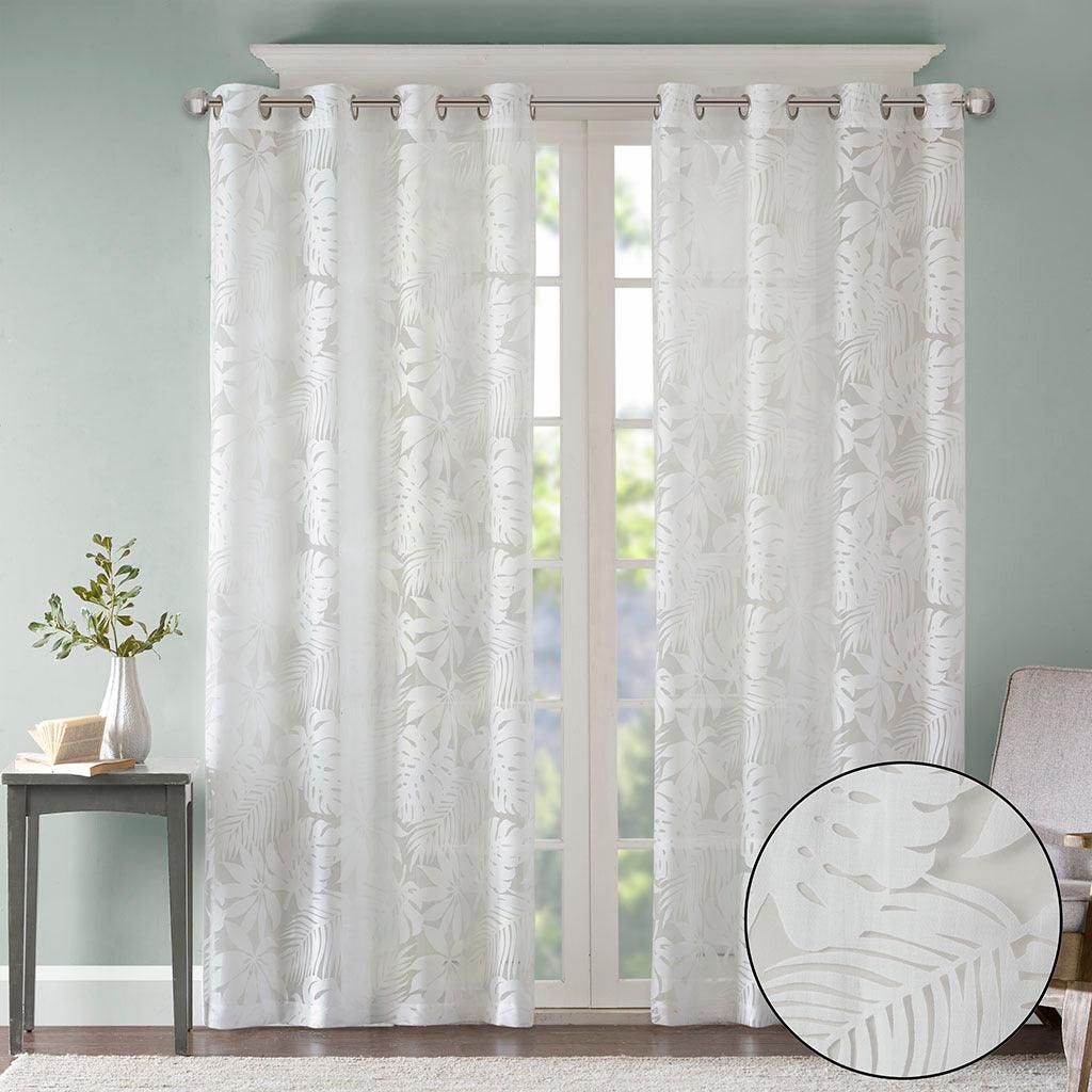 Leilani 63" Palm Leaf Burnout Window Sheer White Olliix.com