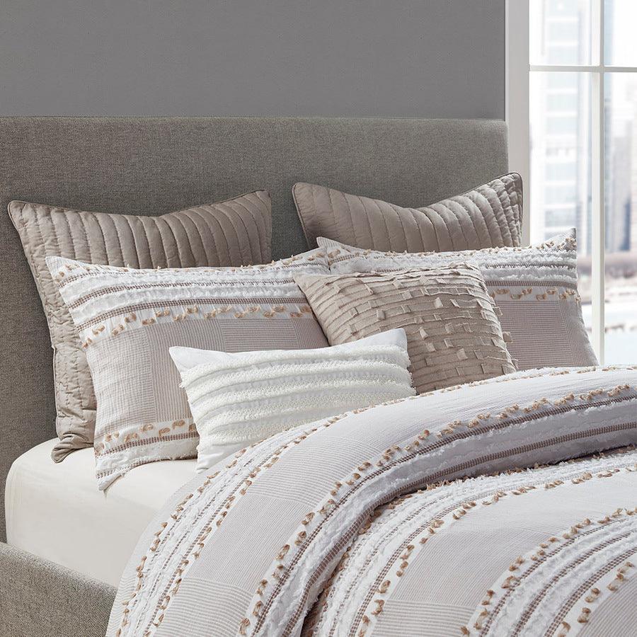 Lennon Full/Queen Organic Cotton Jacquard Duvet Cover Set Taupe Olliix.com