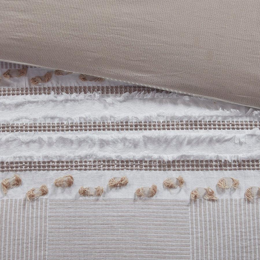 Lennon Full/Queen Organic Cotton Jacquard Duvet Cover Set Taupe Olliix.com